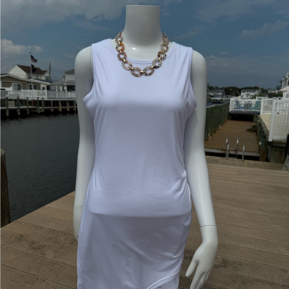 Basic Ruched White Dress 👗 - Picture 9 of 9